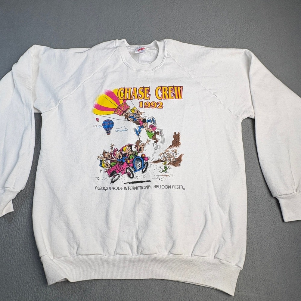 Vintage 1992 Jerzees Albuquerque Balloon Fiesta Chase Crew Sweatshirt White XL